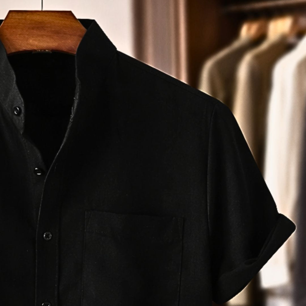 Men's Casual Blend Shirt | Band Collar & Chest Pocket
