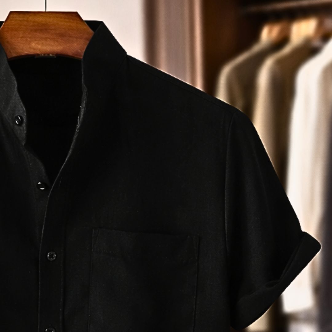 Men's Casual Blend Shirt | Band Collar & Chest Pocket