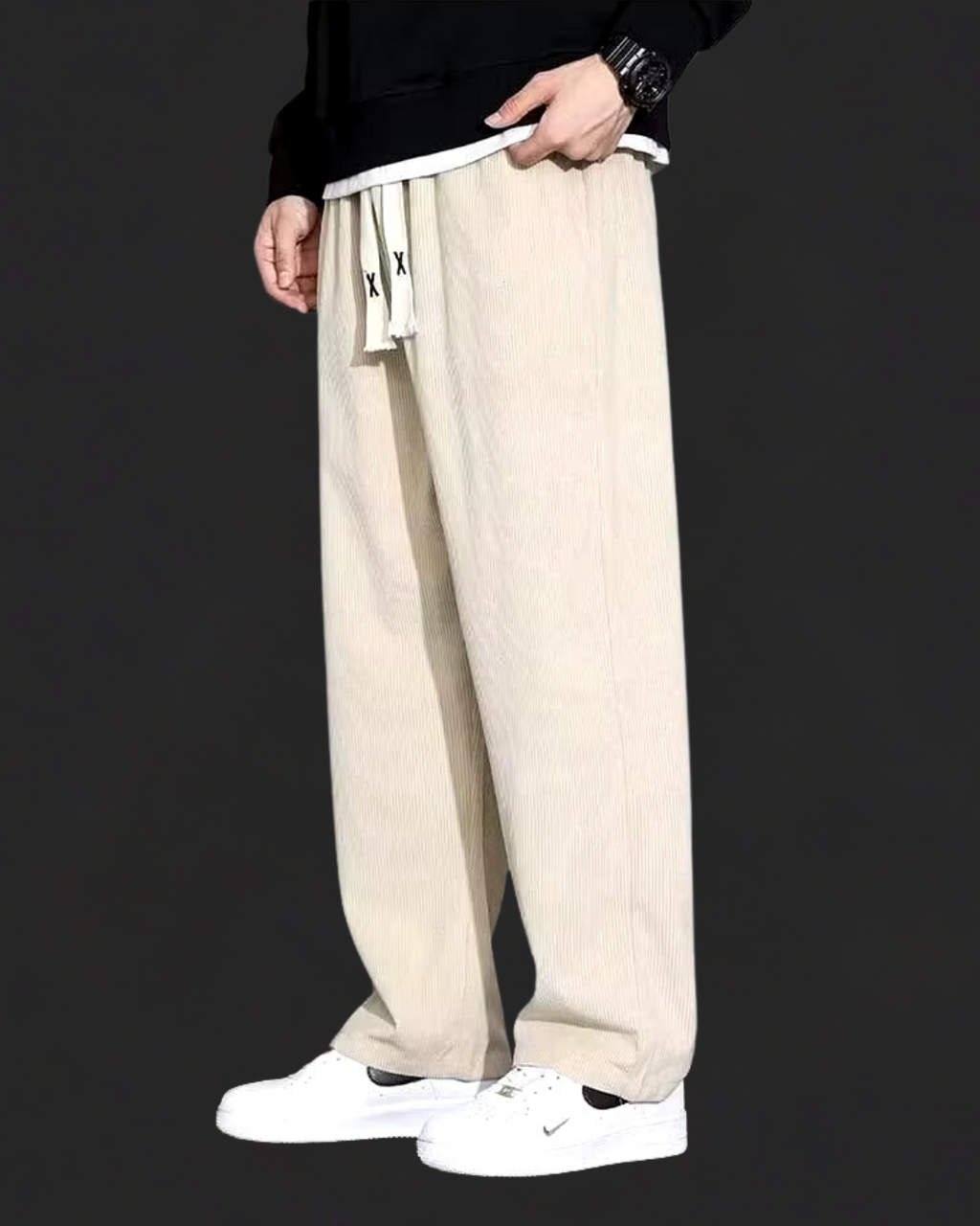 Men's Casual Polyester Corduroy Pants | Drawstring Waist
