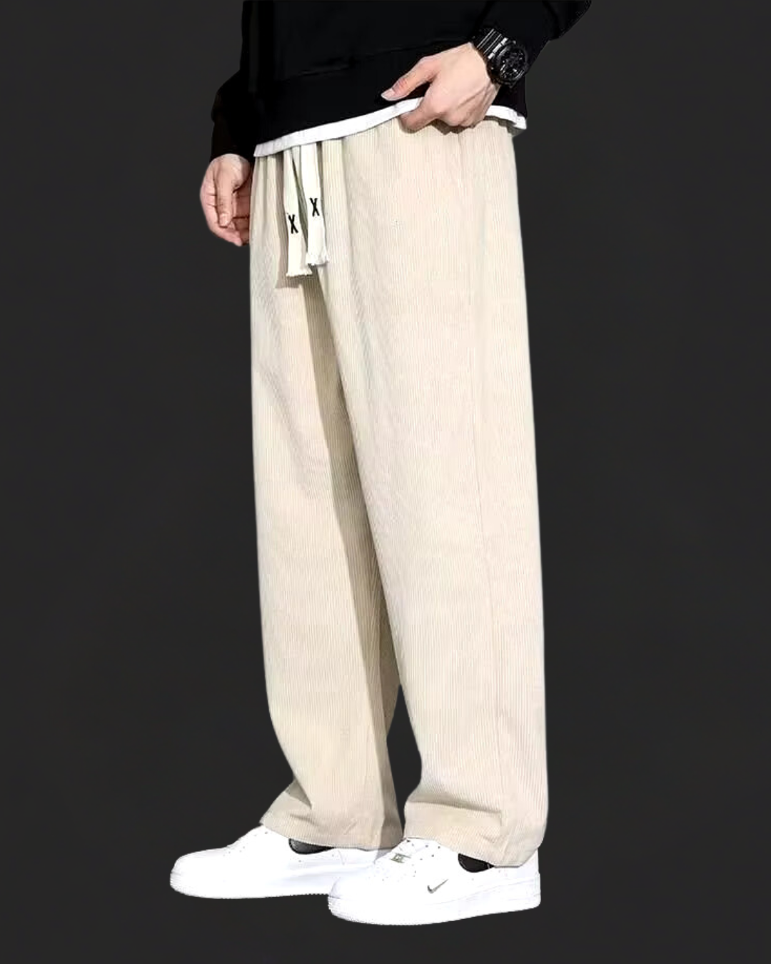 Men's Casual Polyester Corduroy Pants | Drawstring Waist