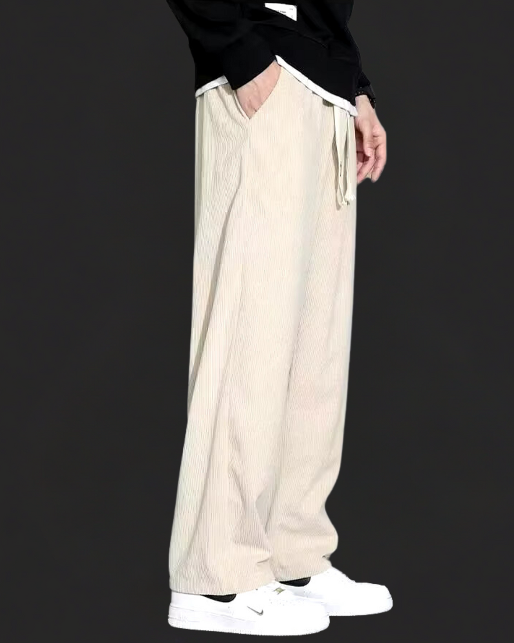 Men's Casual Polyester Corduroy Pants | Drawstring Waist