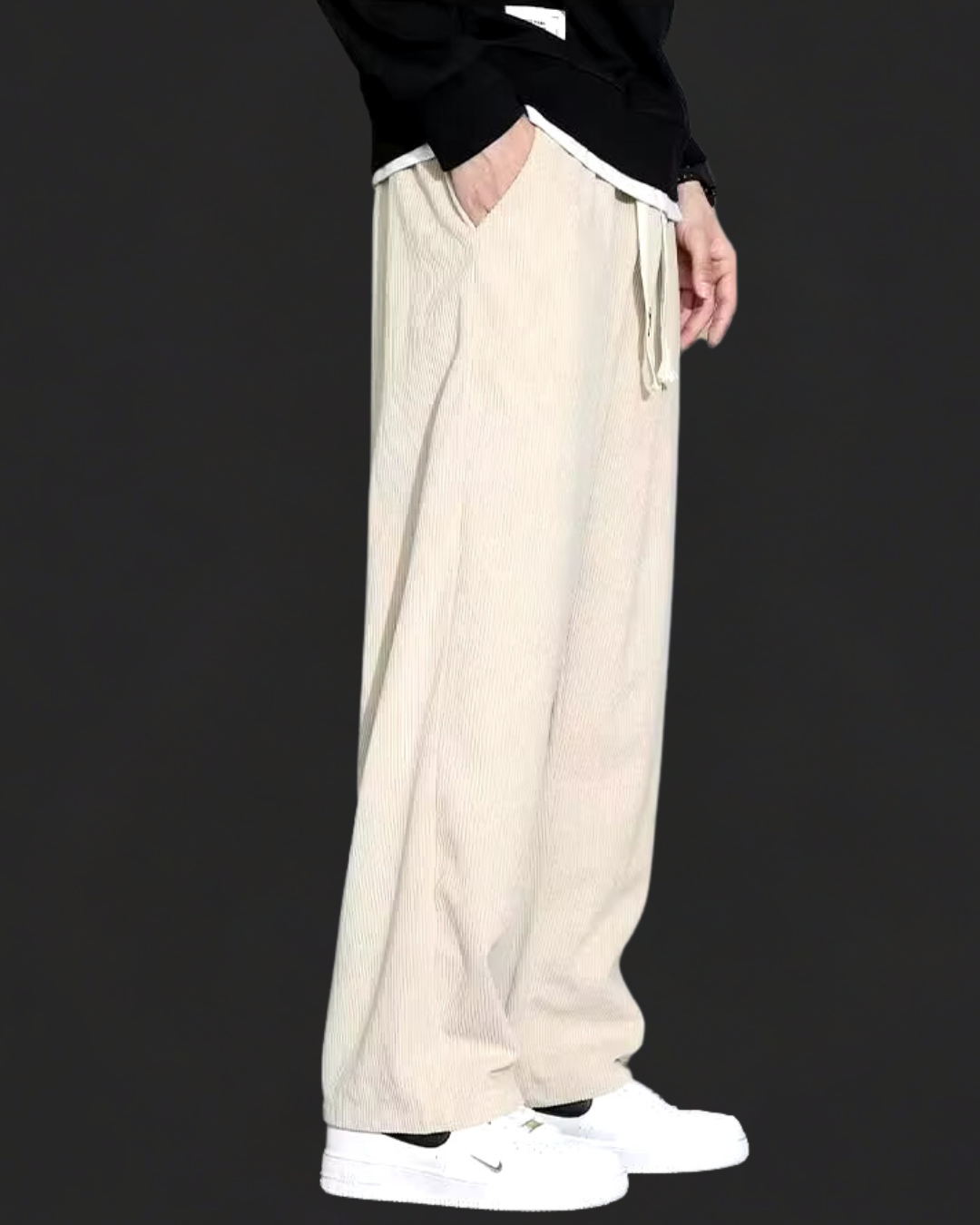 Men's Casual Polyester Corduroy Pants | Drawstring Waist