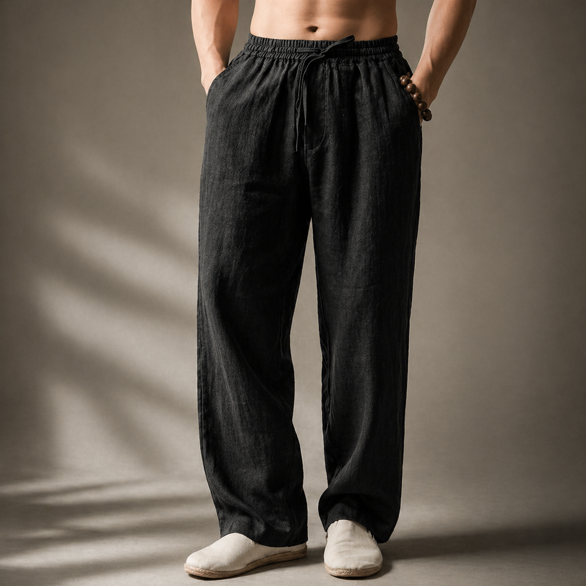 Men's Casual Polyester Pants | Drawstring Waist & Side Pockets