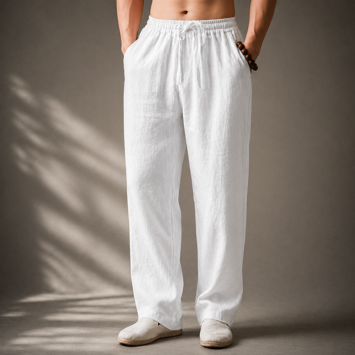 Men's Casual Polyester Pants | Drawstring Waist & Side Pockets