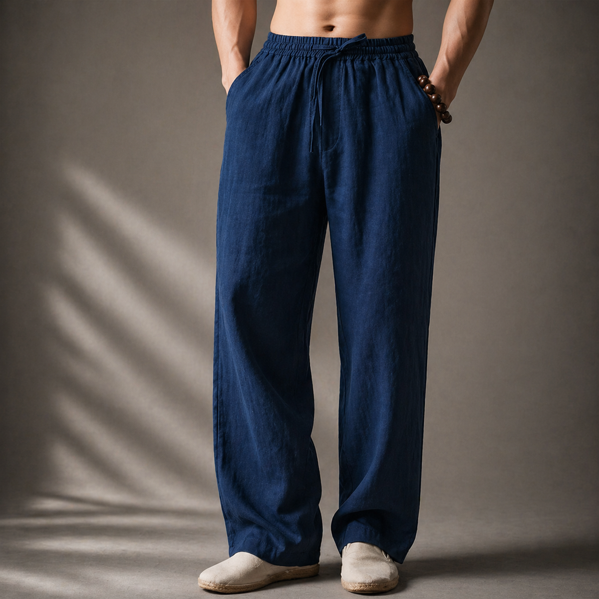 Men's Casual Polyester Pants | Drawstring Waist & Side Pockets