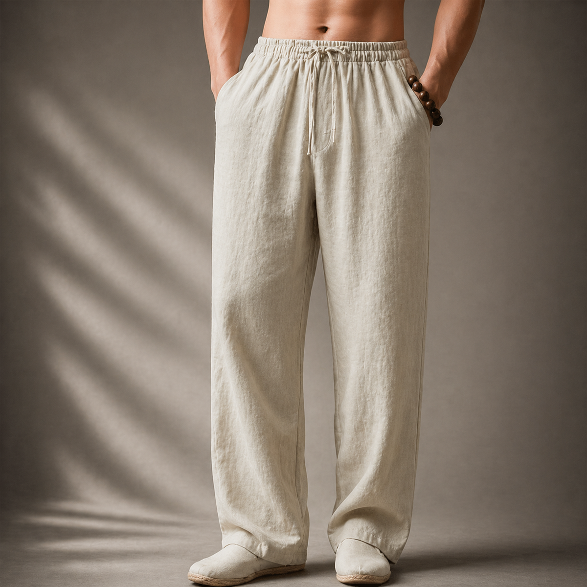Men's Casual Polyester Pants | Drawstring Waist & Side Pockets