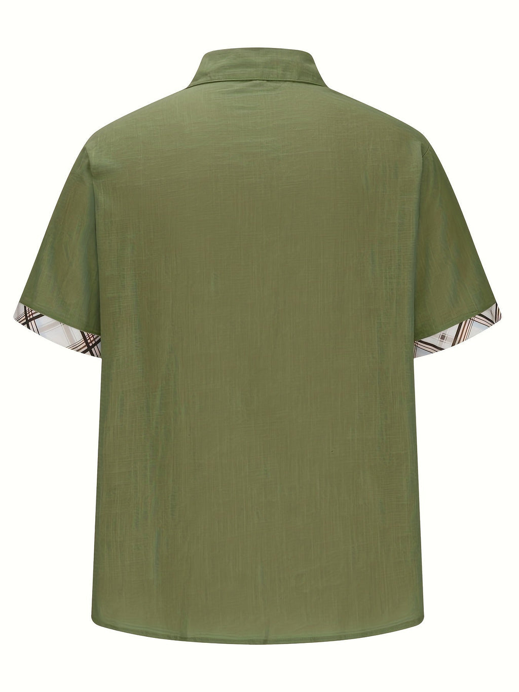 Men's Casual Polyester Shirt | Lapel Collar & Plaid Trim