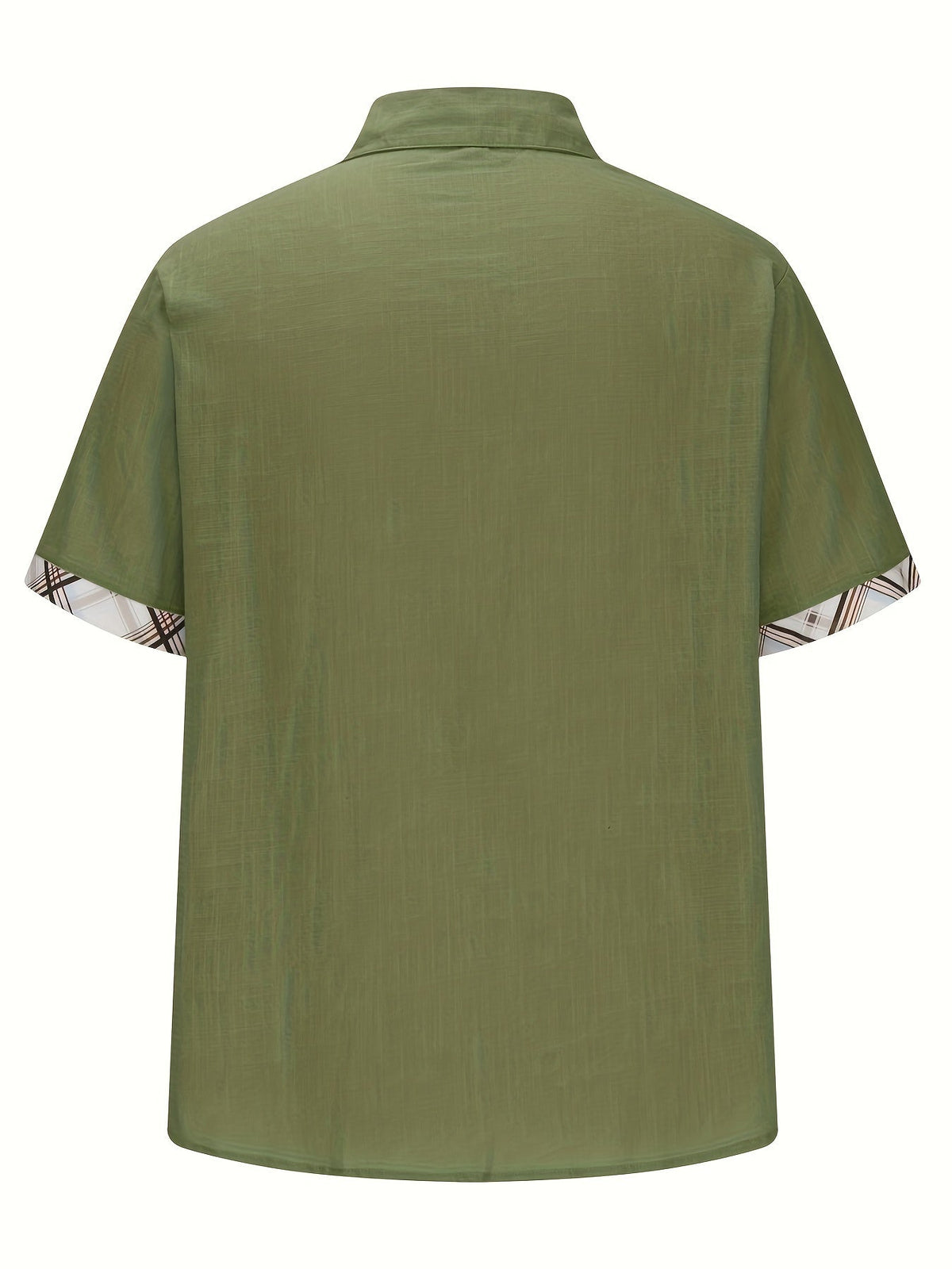 Men's Casual Polyester Shirt | Lapel Collar & Plaid Trim