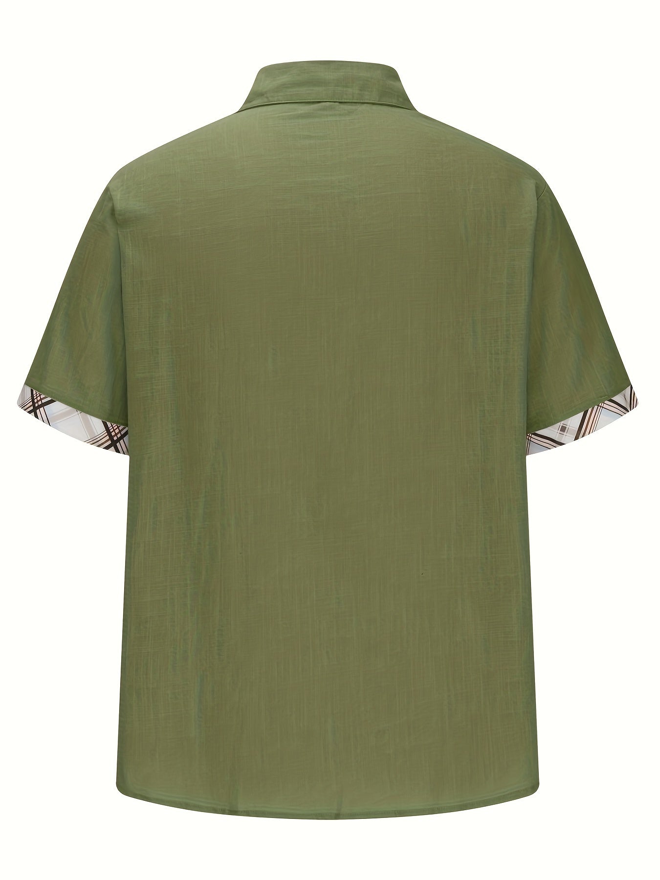 Men's Casual Polyester Shirt | Lapel Collar & Plaid Trim