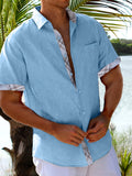 Men's Casual Polyester Shirt | Lapel Collar & Plaid Trim