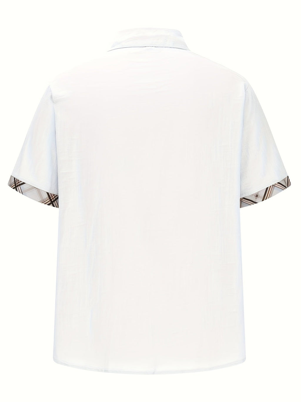 Men's Casual Polyester Shirt | Lapel Collar & Plaid Trim