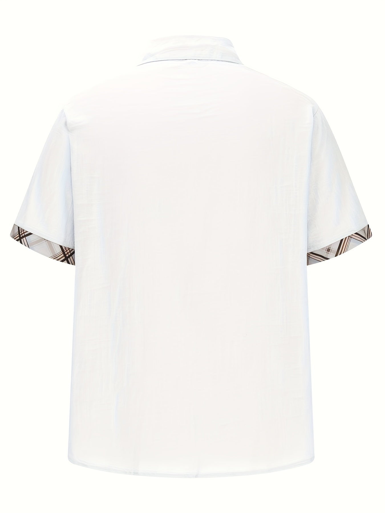 Men's Casual Polyester Shirt | Lapel Collar & Plaid Trim
