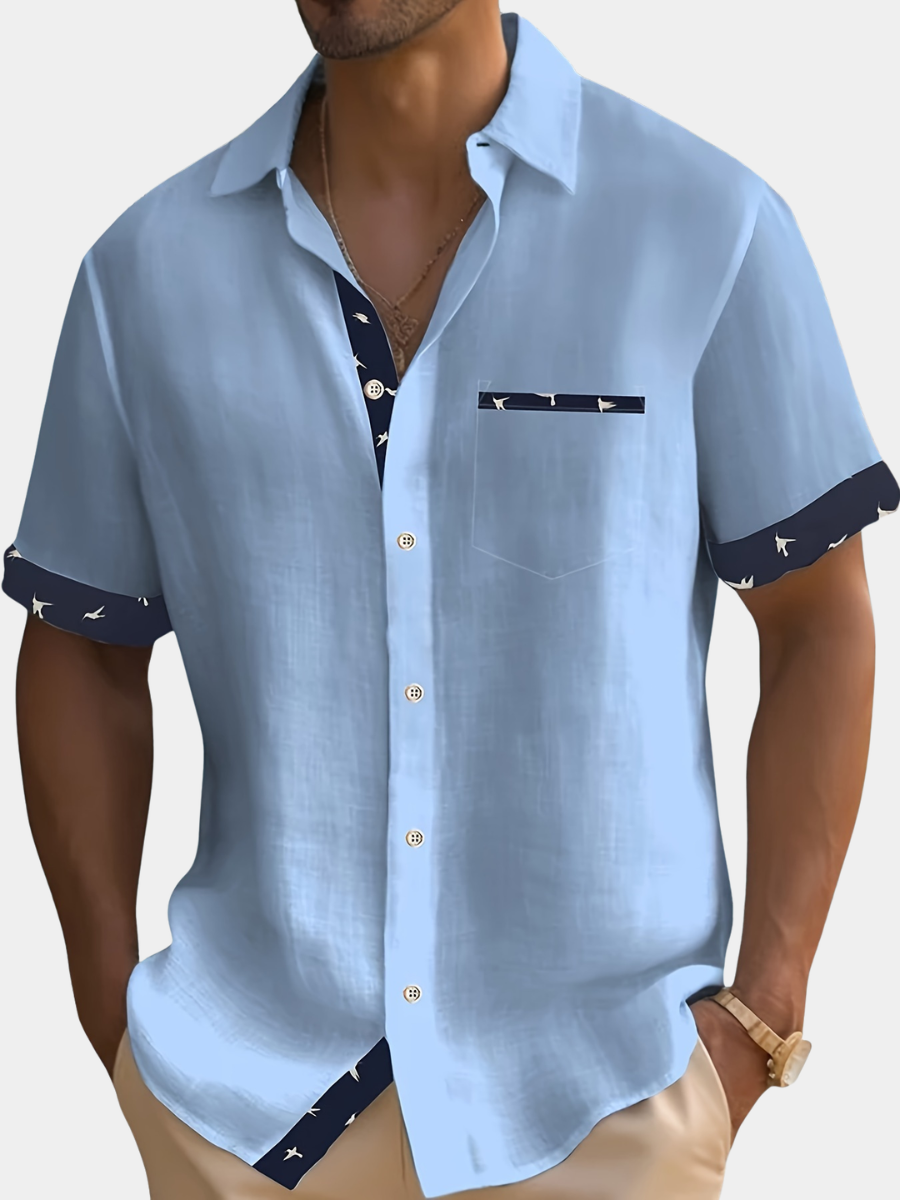 Men's Casual Polyester Shirt | Lapel Collar & Trim Cuffs