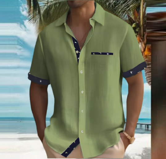 Men's Casual Polyester Shirt | Lapel Collar & Trim Cuffs