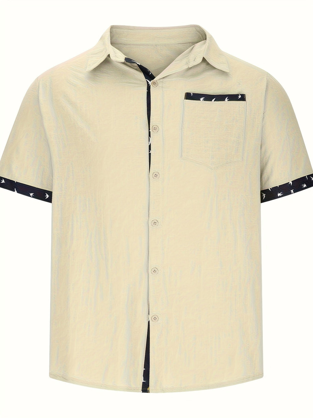 Men's Casual Polyester Shirt | Lapel Collar & Trim Cuffs