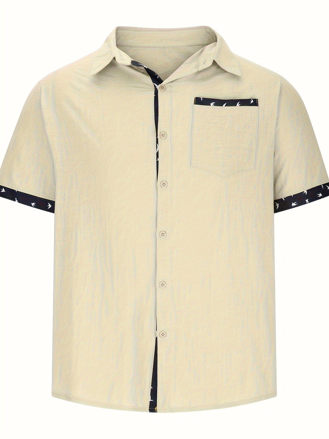Men's Casual Polyester Shirt | Lapel Collar & Trim Cuffs