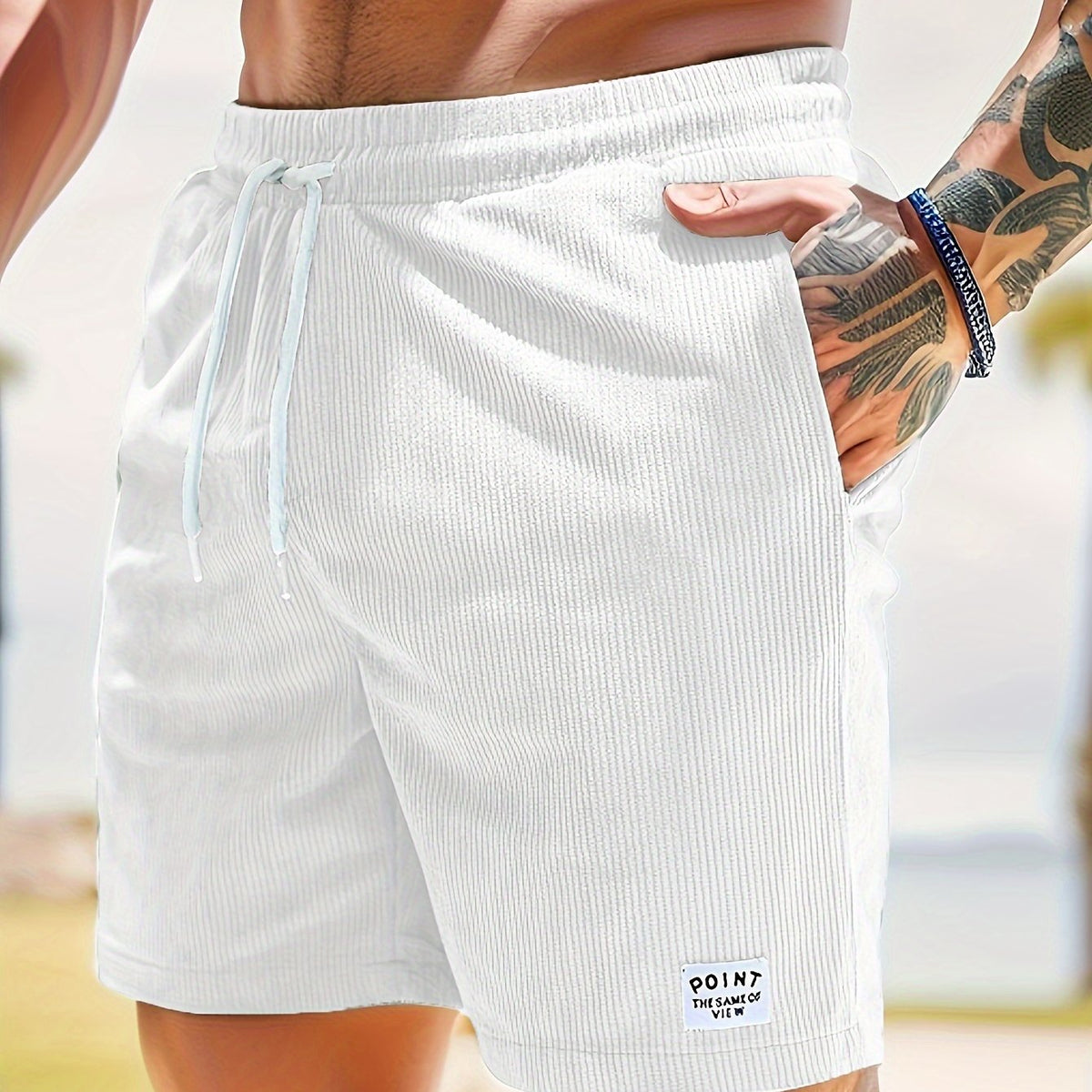 Men's Casual Polyester Shorts | Drawstring Waist & Ribbed Pattern