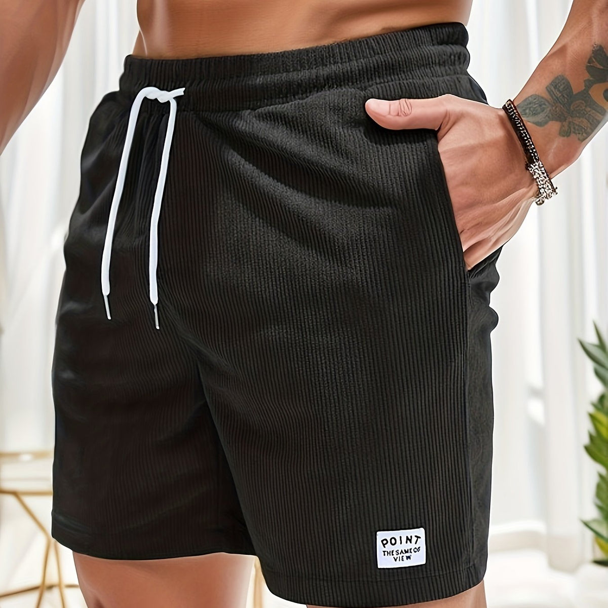 Men's Casual Polyester Shorts | Drawstring Waist & Ribbed Pattern