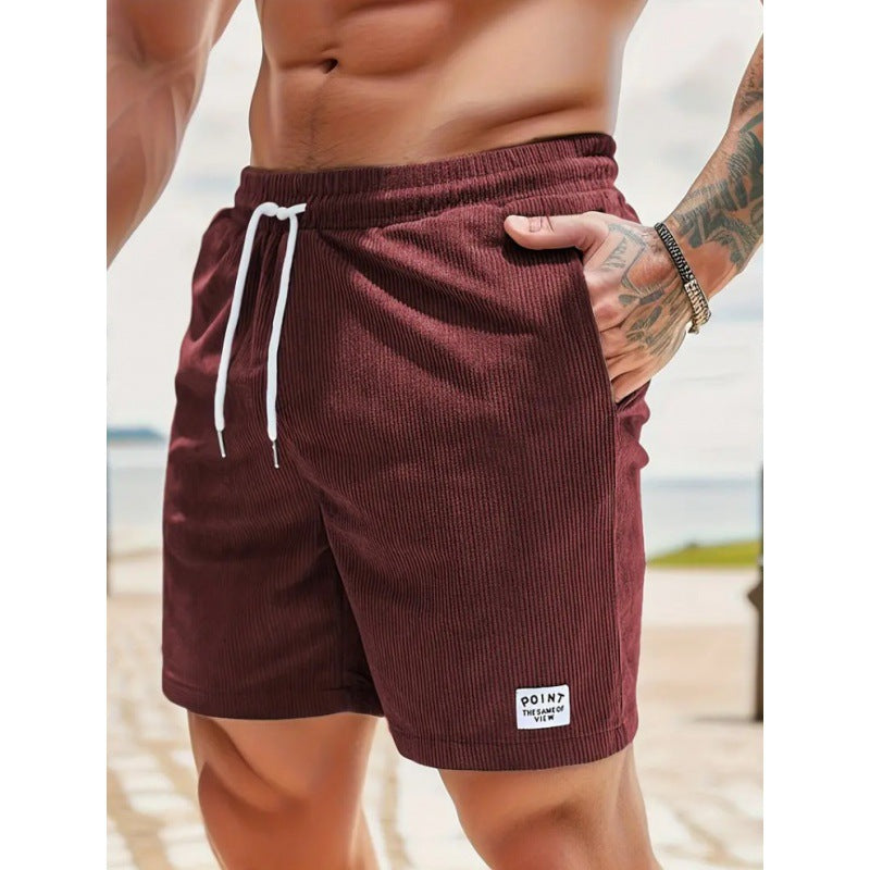 Men's Casual Polyester Shorts | Drawstring Waist & Ribbed Pattern