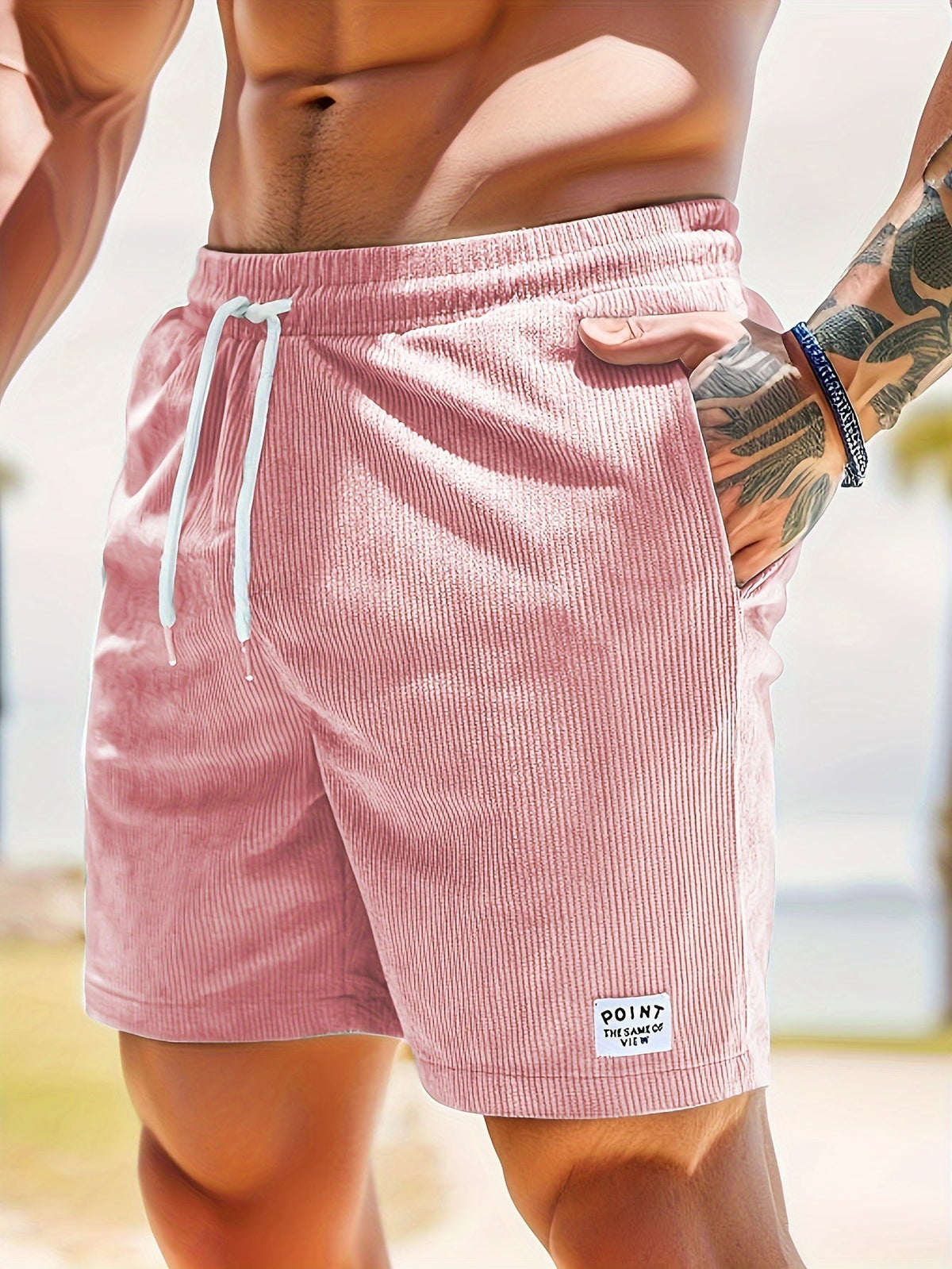 Men's Casual Polyester Shorts | Drawstring Waist & Ribbed Pattern