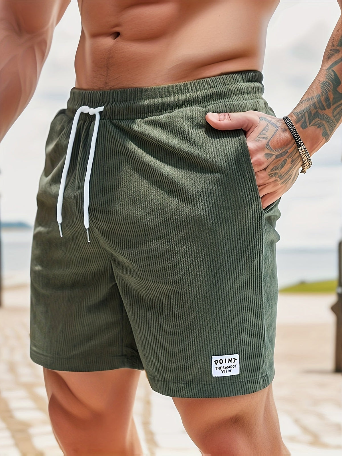 Men's Casual Polyester Shorts | Drawstring Waist & Ribbed Pattern