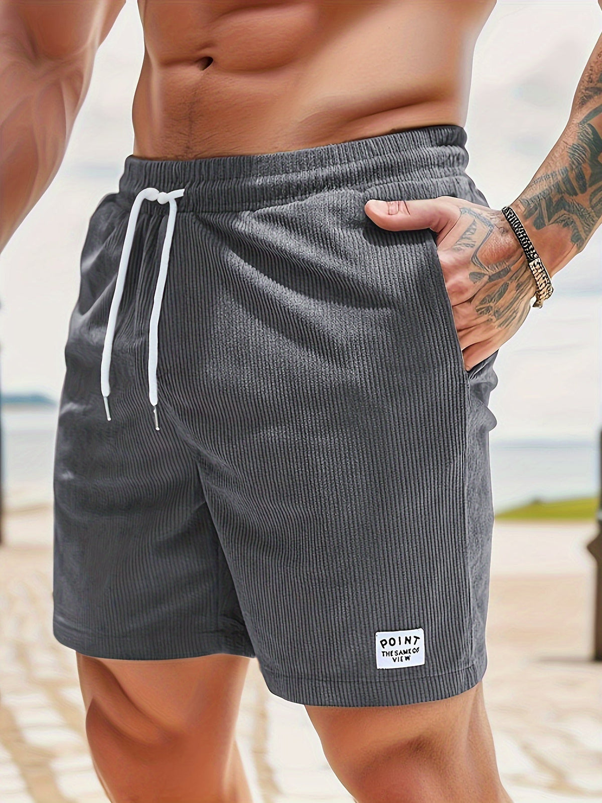 Men's Casual Polyester Shorts | Drawstring Waist & Ribbed Pattern