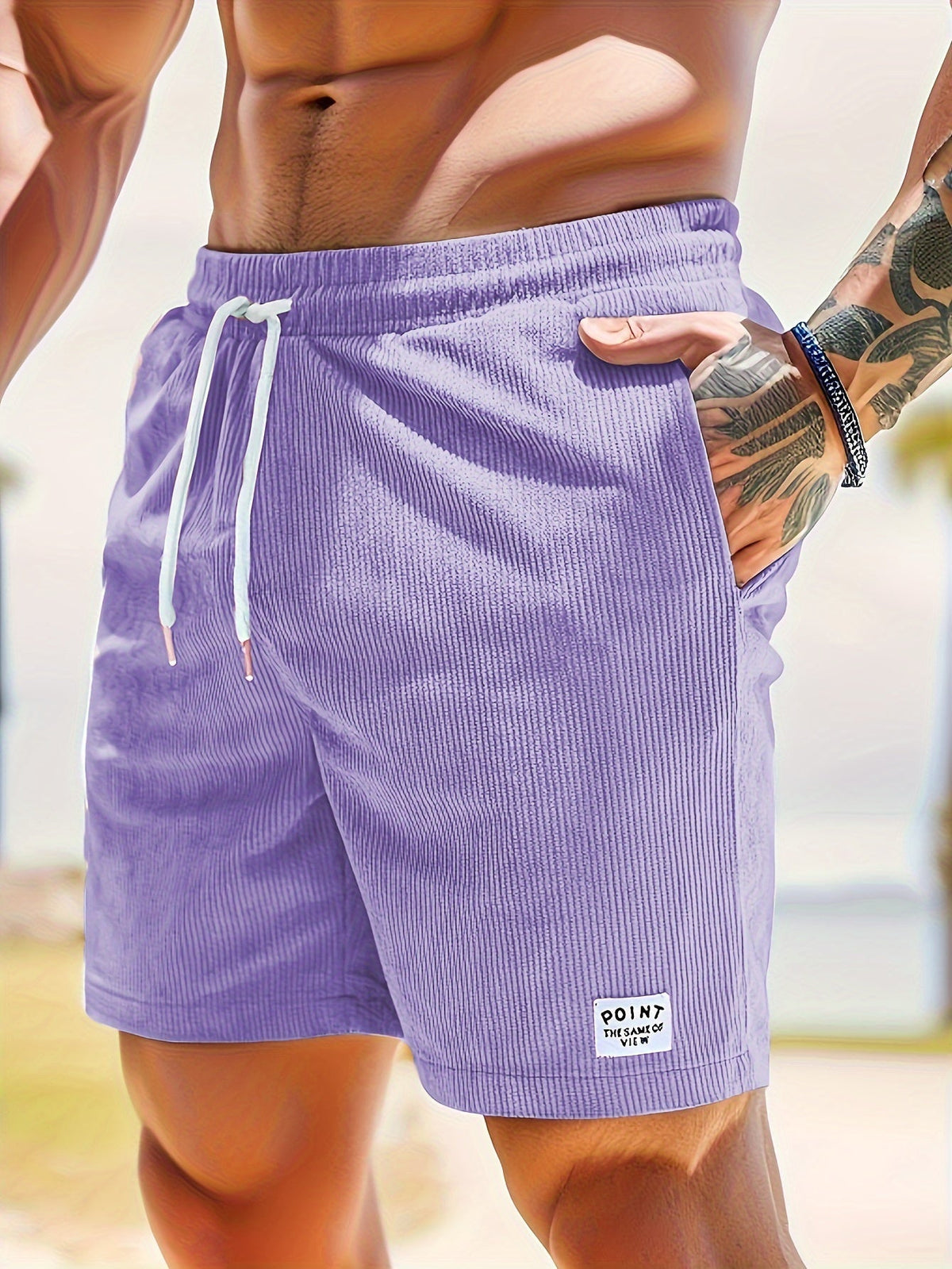 Men's Casual Polyester Shorts | Drawstring Waist & Ribbed Pattern