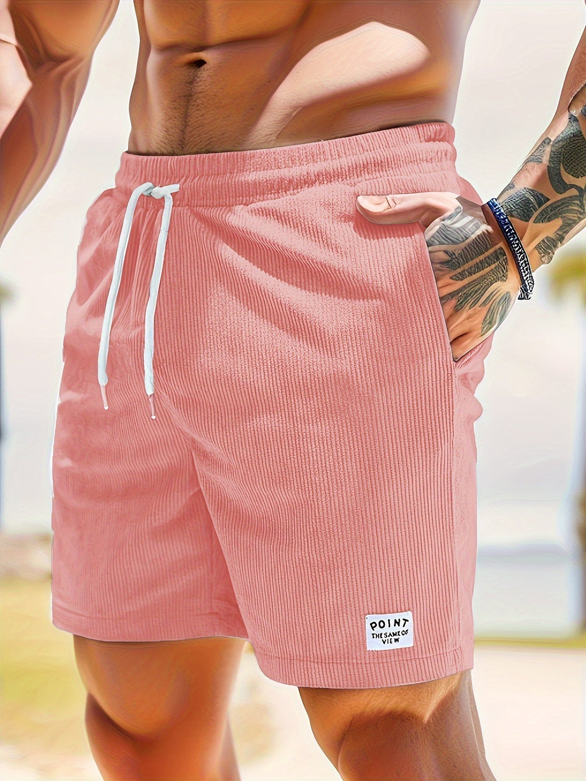 Men's Casual Polyester Shorts | Drawstring Waist & Ribbed Pattern