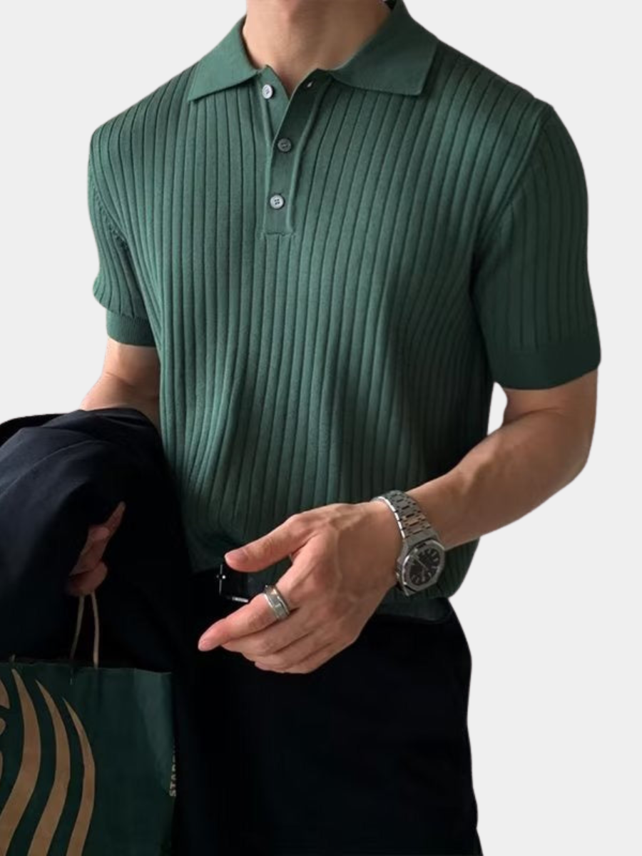 Men's Casual Rib Knit Polo Shirt | Button Placket & Collar