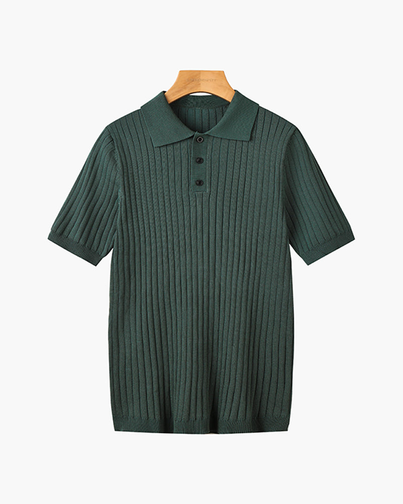 Men's Casual Rib Knit Polo Shirt | Button Placket & Collar