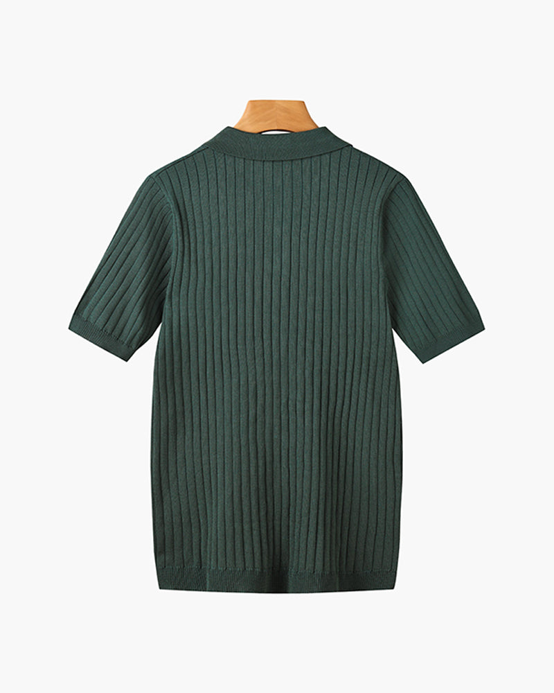 Men's Casual Rib Knit Polo Shirt | Button Placket & Collar