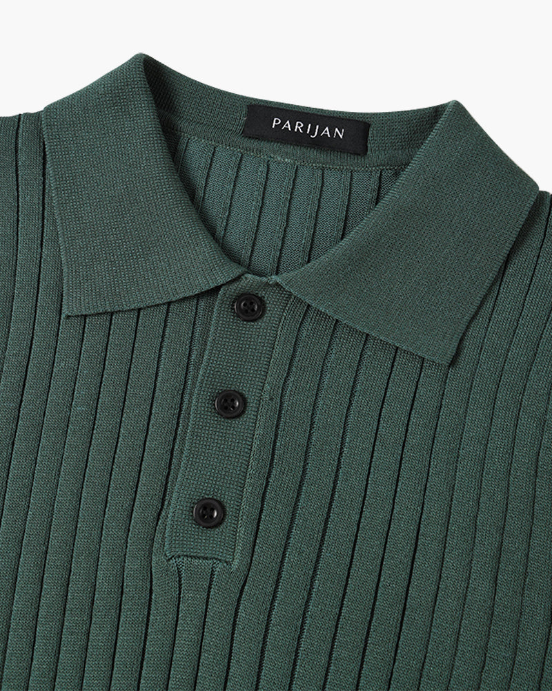 Men's Casual Rib Knit Polo Shirt | Button Placket & Collar