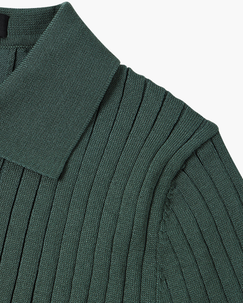 Men's Casual Rib Knit Polo Shirt | Button Placket & Collar