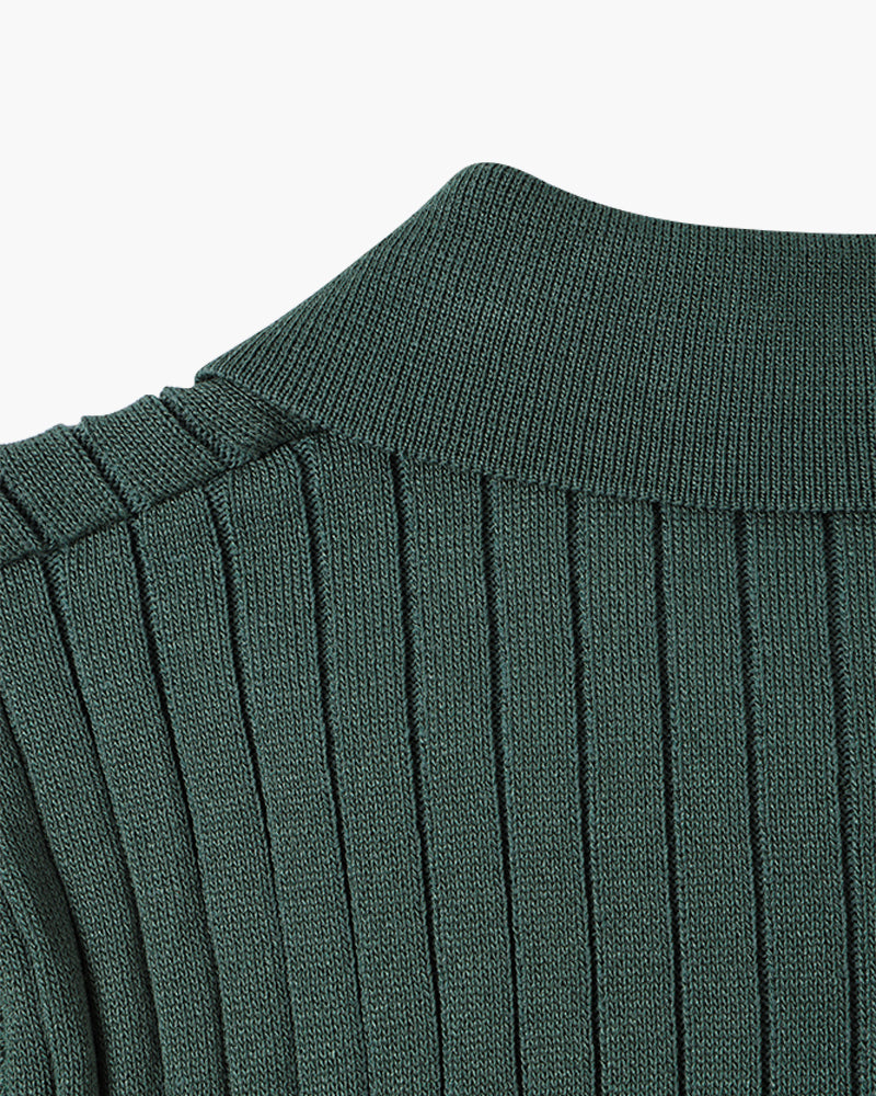 Men's Casual Rib Knit Polo Shirt | Button Placket & Collar