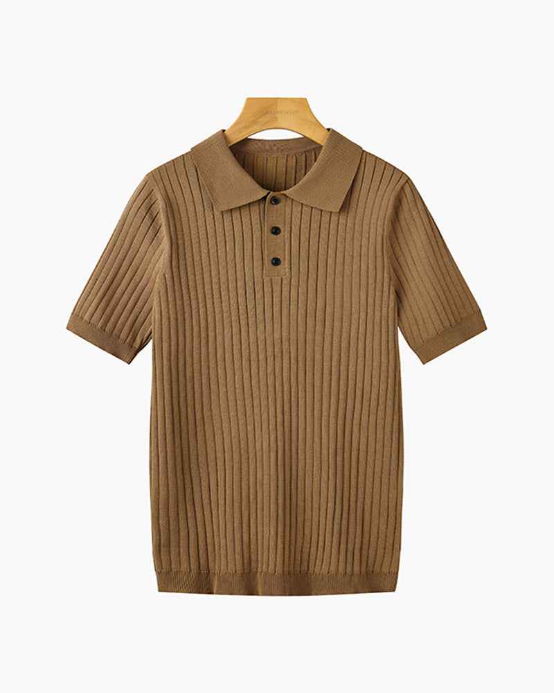 Men's Casual Rib Knit Polo Shirt | Button Placket & Collar