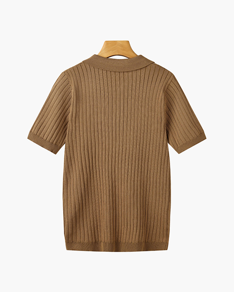 Men's Casual Rib Knit Polo Shirt | Button Placket & Collar