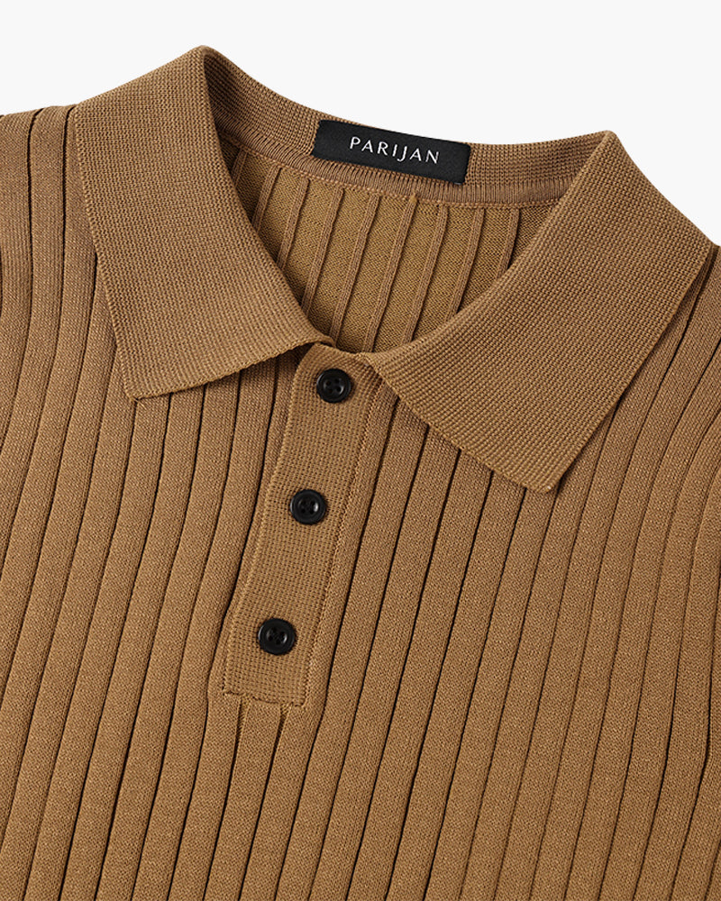 Men's Casual Rib Knit Polo Shirt | Button Placket & Collar