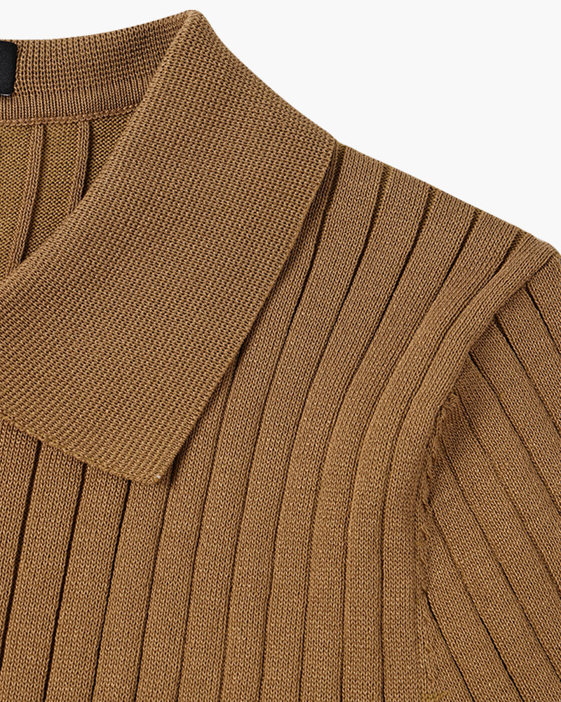 Men's Casual Rib Knit Polo Shirt | Button Placket & Collar