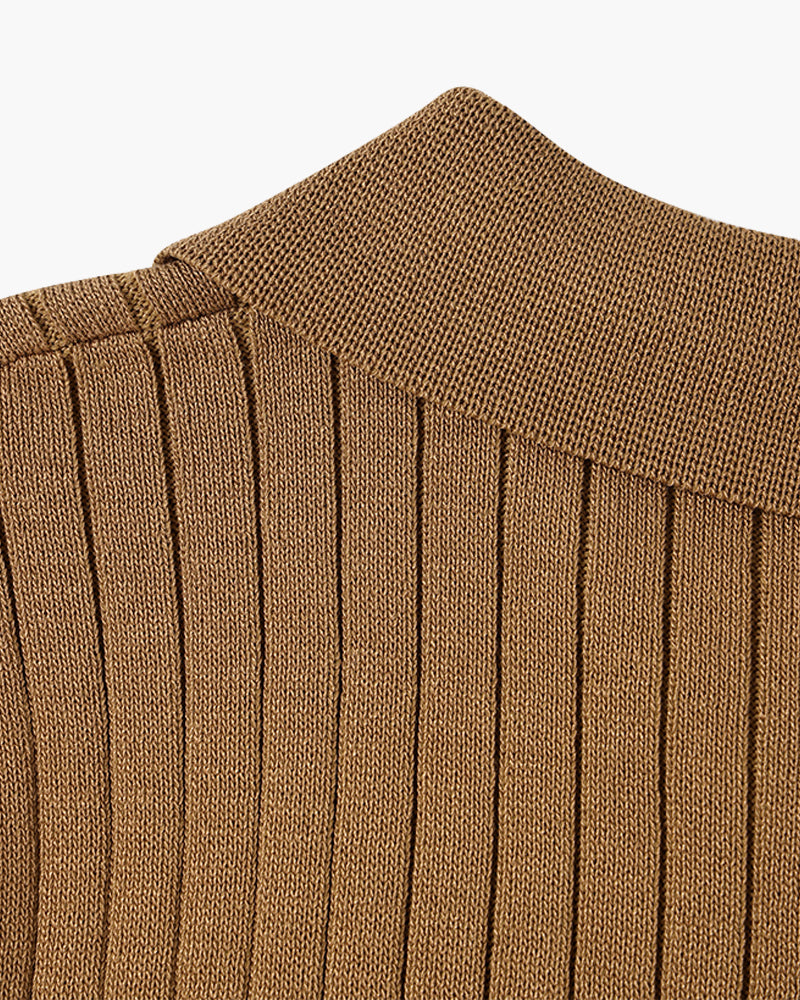 Men's Casual Rib Knit Polo Shirt | Button Placket & Collar