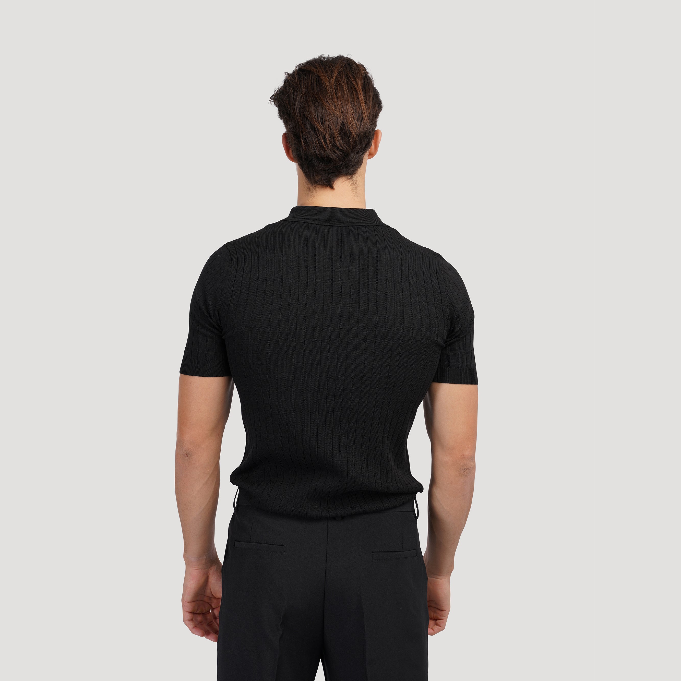 Men's Casual Rib Knit Polo Shirt | Button Placket & Collar