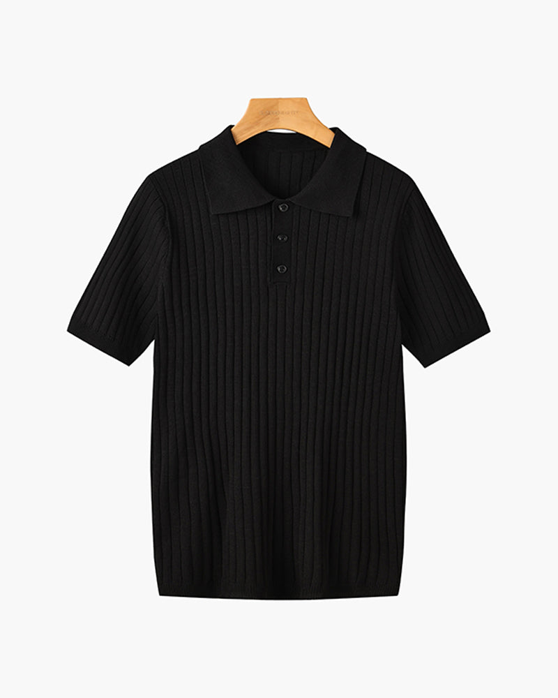 Men's Casual Rib Knit Polo Shirt | Button Placket & Collar