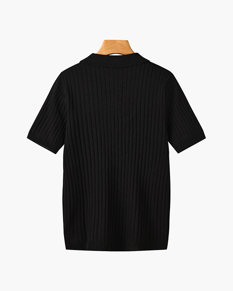 Men's Casual Rib Knit Polo Shirt | Button Placket & Collar