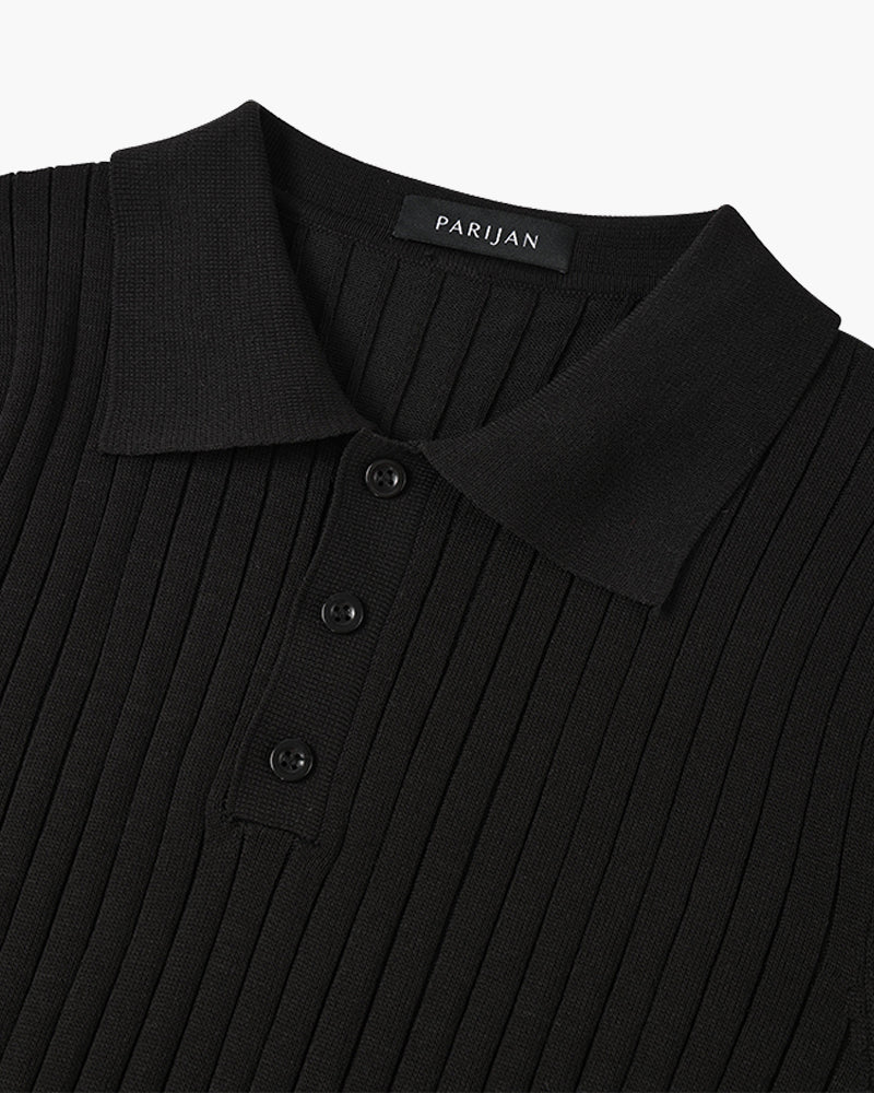 Men's Casual Rib Knit Polo Shirt | Button Placket & Collar
