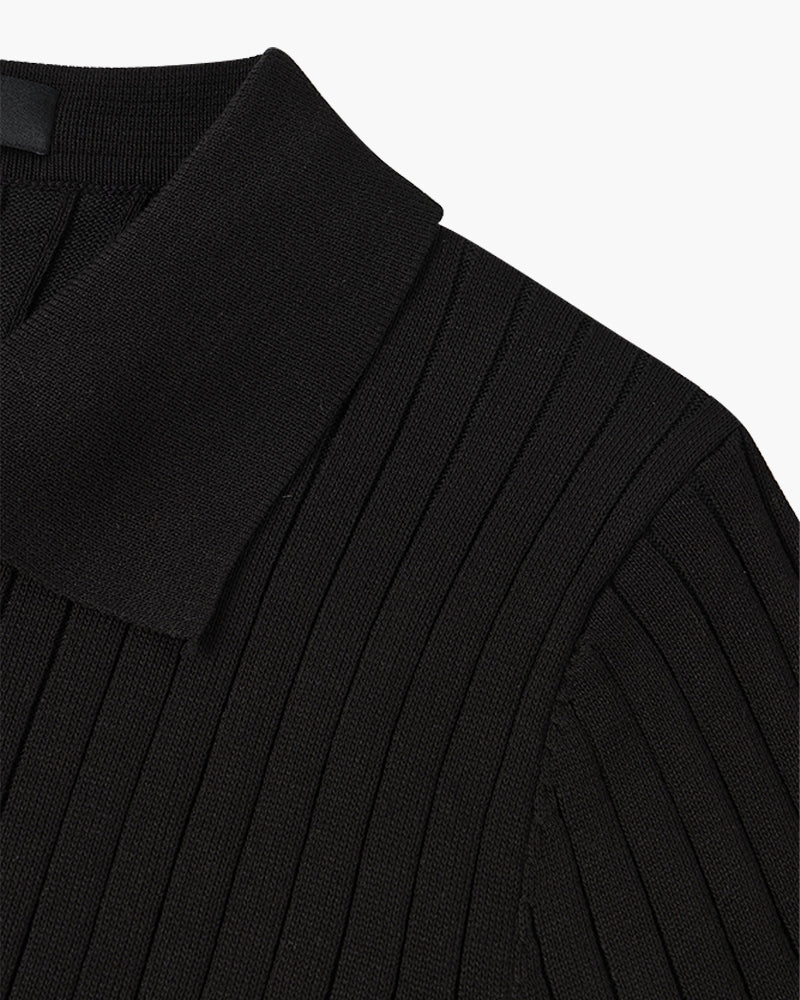 Men's Casual Rib Knit Polo Shirt | Button Placket & Collar