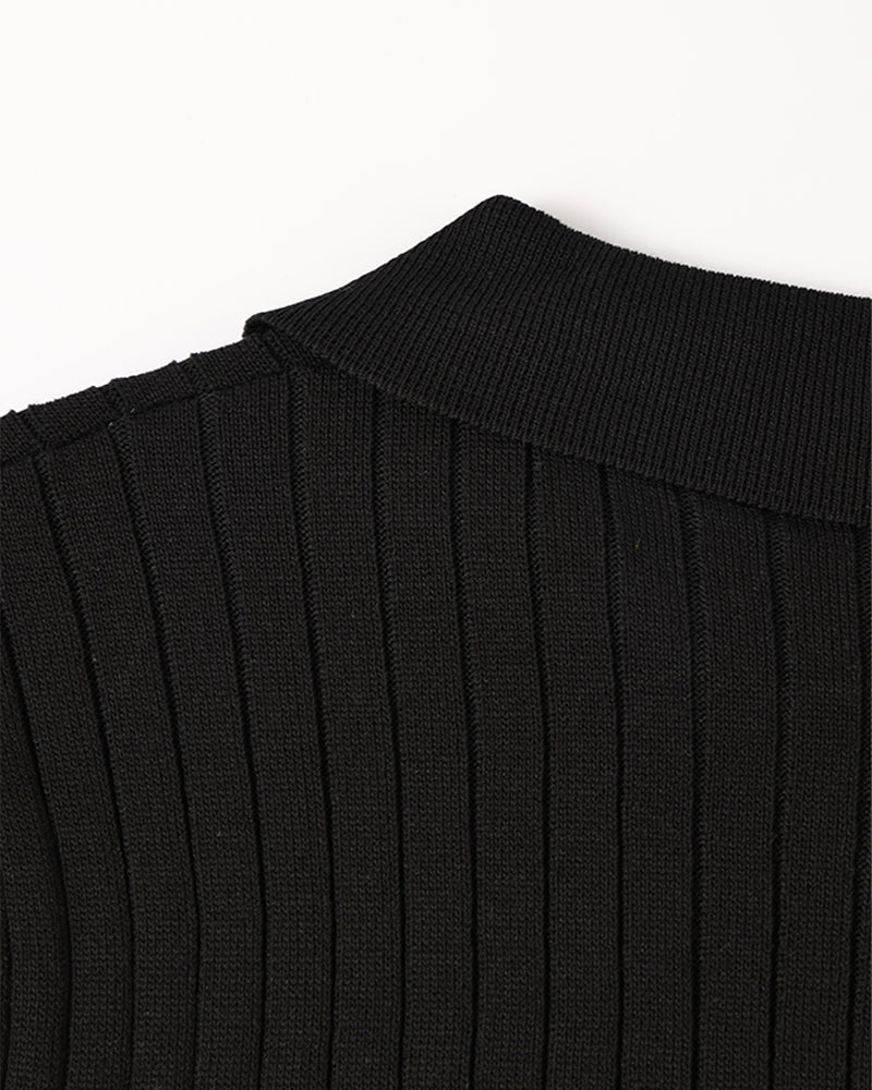 Men's Casual Rib Knit Polo Shirt | Button Placket & Collar