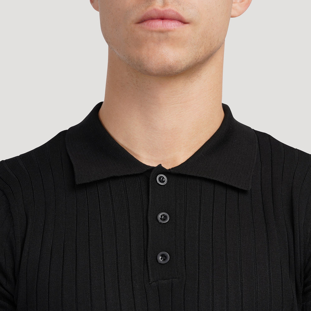 Men's Casual Rib Knit Polo Shirt | Button Placket & Collar
