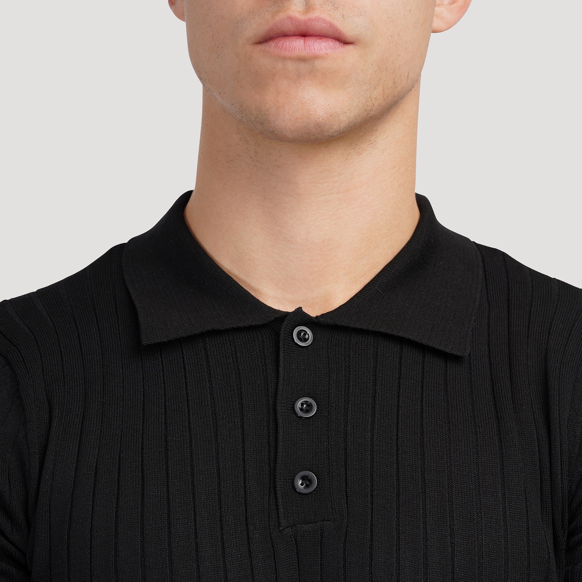 Men's Casual Rib Knit Polo Shirt | Button Placket & Collar