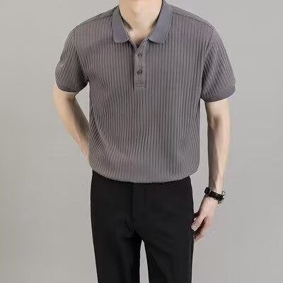 Men's Casual Rib Knit Polo Shirt | Button Placket & Collar