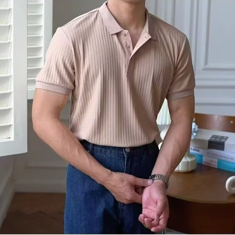 Men's Casual Rib Knit Polo Shirt | Button Placket & Collar