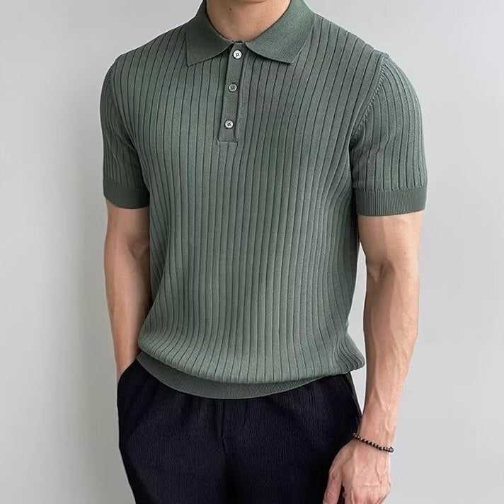 Men's Casual Rib Knit Polo Shirt | Button Placket & Collar
